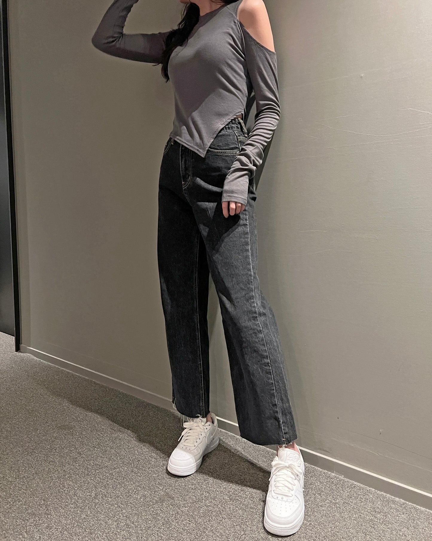 Lia One Open Shoulder Slit T-Shirt