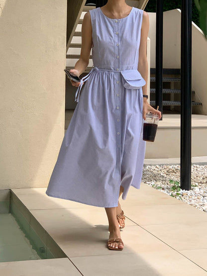 Lina Button Long Dress with Mini Bag Set